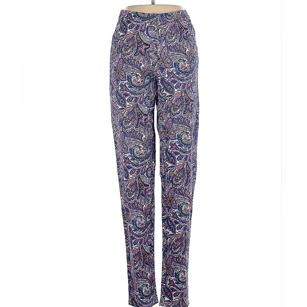 Blue Paisley Print 0T 0 Tall Trousers Pants Stretch Work Dress Business Casual